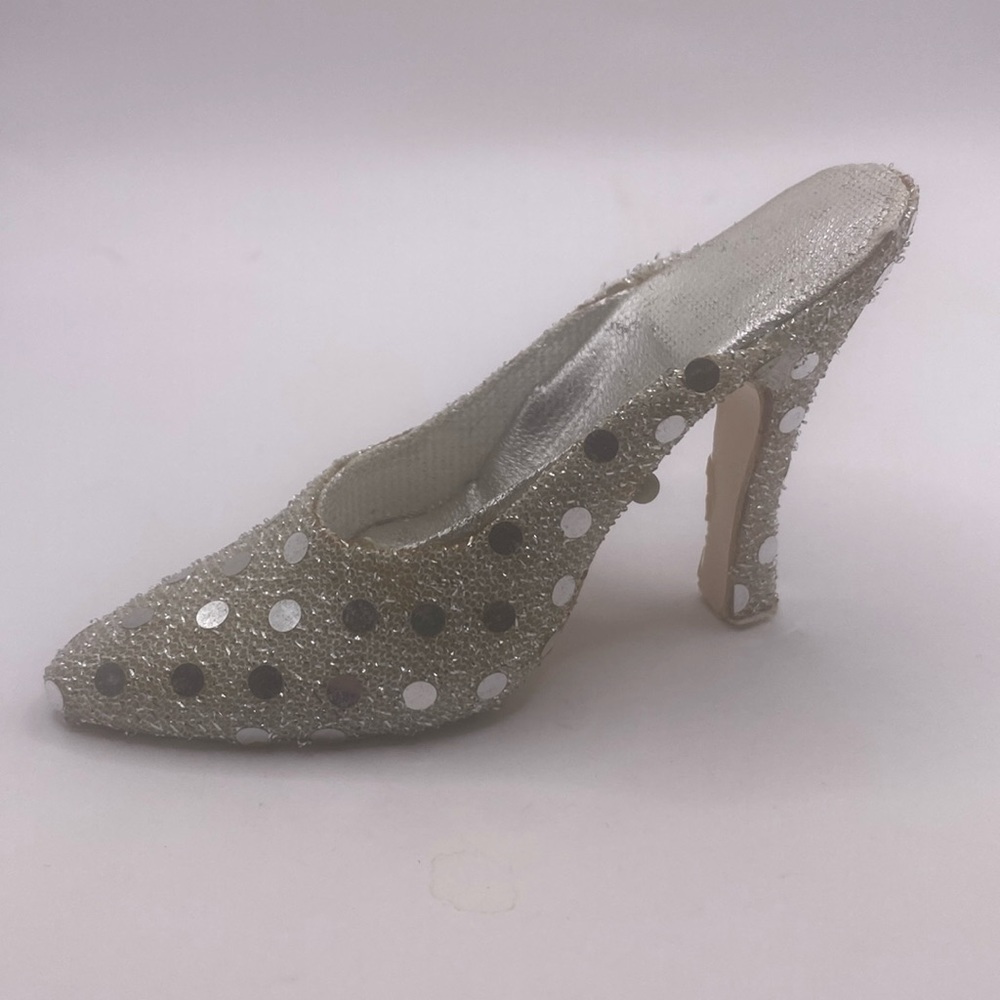 Miniature shoe Collection silver tone w/ sequins pump 4”